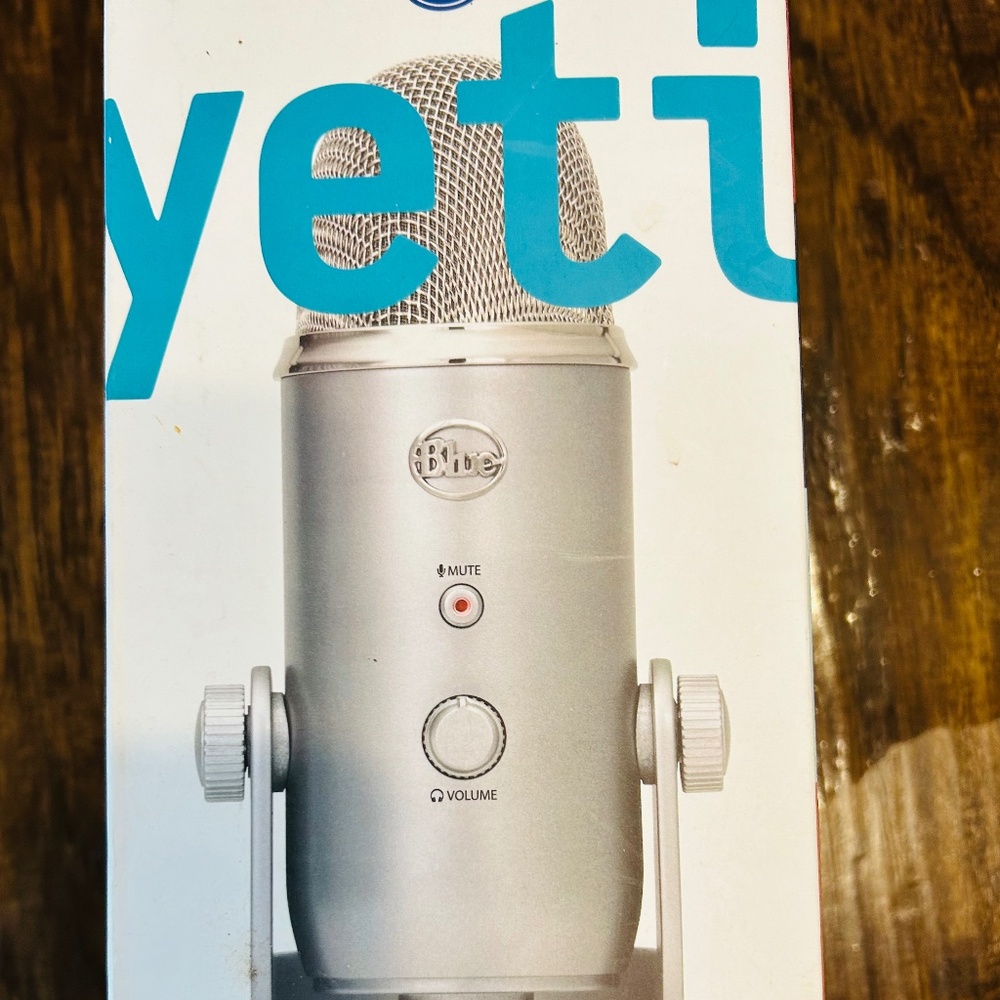 New Yeti microphone, box open